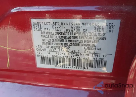 2023 Nissan Sentra Sv Xtronic Cvt from USA, damaged, VIN 3N1AB8CV6PY320365